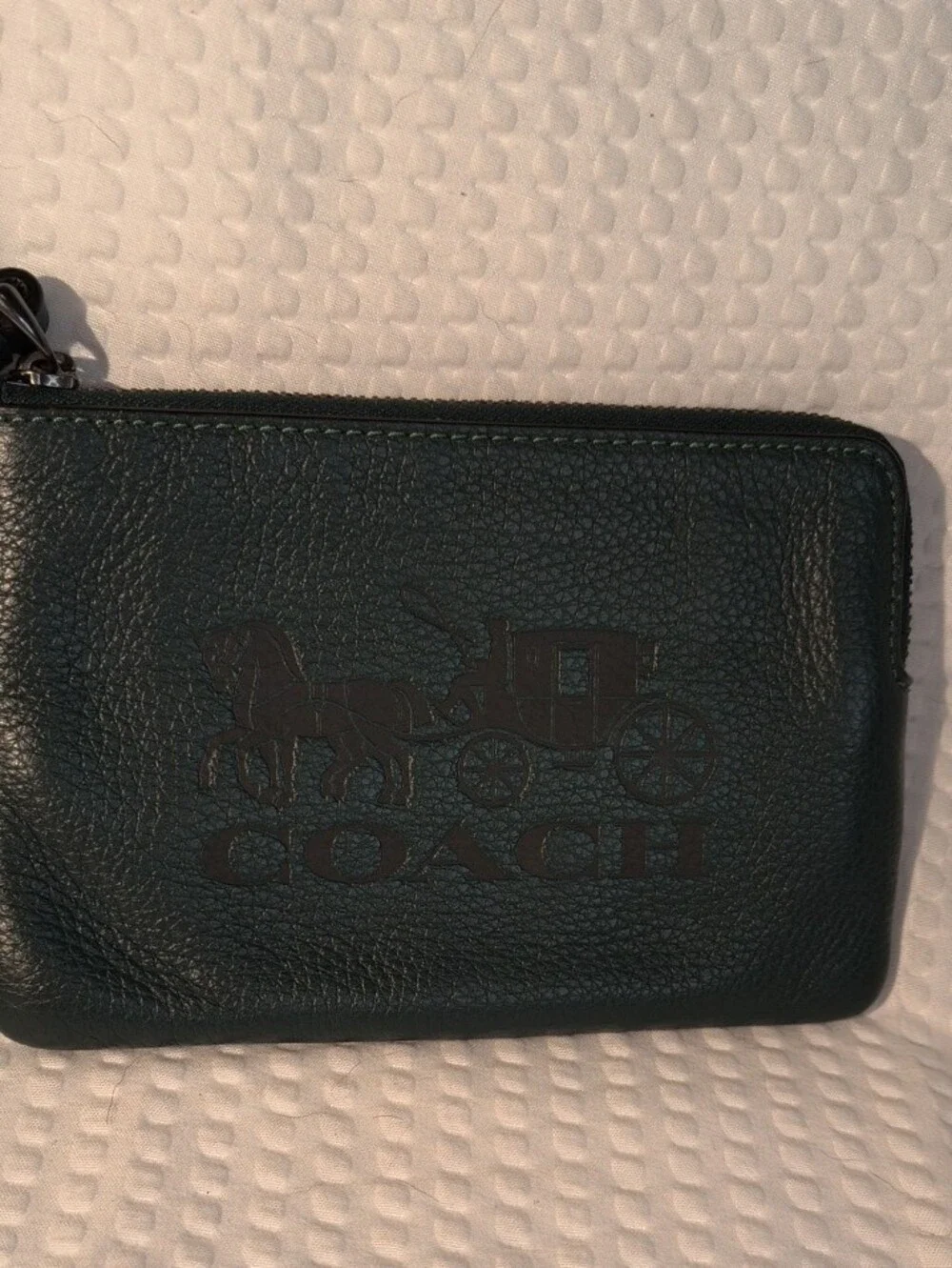 Coach Horse & Carriage Dark Green Leather Corner L Wristlet J2122